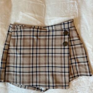 Plaid Mini Skort with Button Detail